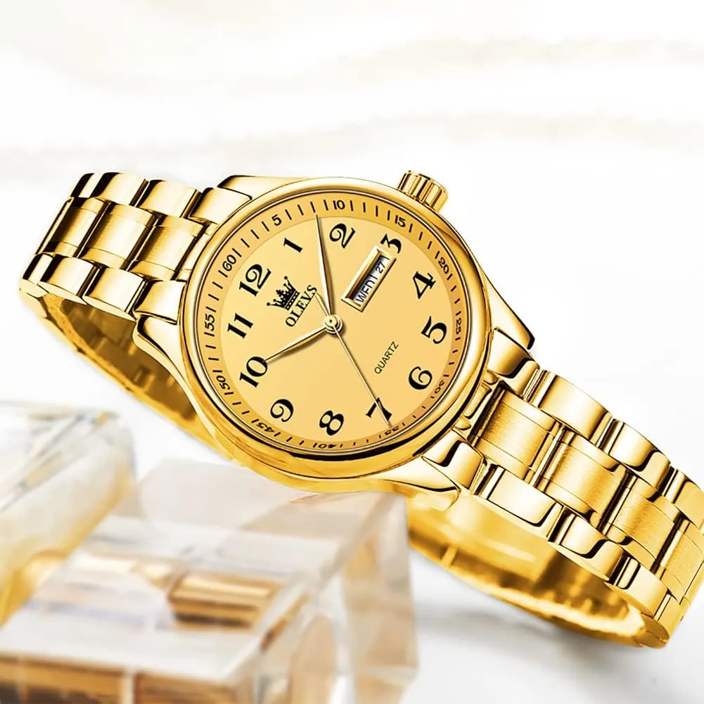 Female Ladies for Small Wrist Watch Gold Silver Tone Stainless Steel Band Analog Quartz pose notch chapter deport compression Day Date Waterproof Lady Watches OLEVS Women Watches Business Dress 