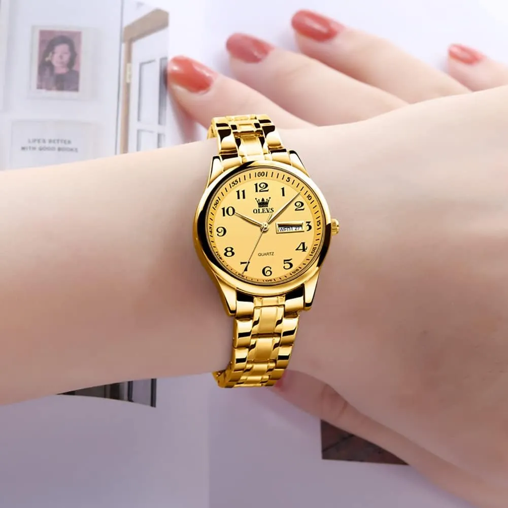 Female Ladies for Small Wrist Watch Gold Silver Tone Stainless Steel Band Analog Quartz pose notch chapter deport compression Day Date Waterproof Lady Watches OLEVS Women Watches Business Dress 