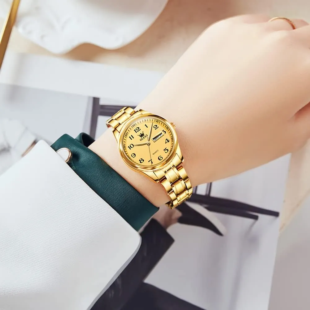 Female Ladies for Small Wrist Watch Gold Silver Tone Stainless Steel Band Analog Quartz pose notch chapter deport compression Day Date Waterproof Lady Watches OLEVS Women Watches Business Dress 
