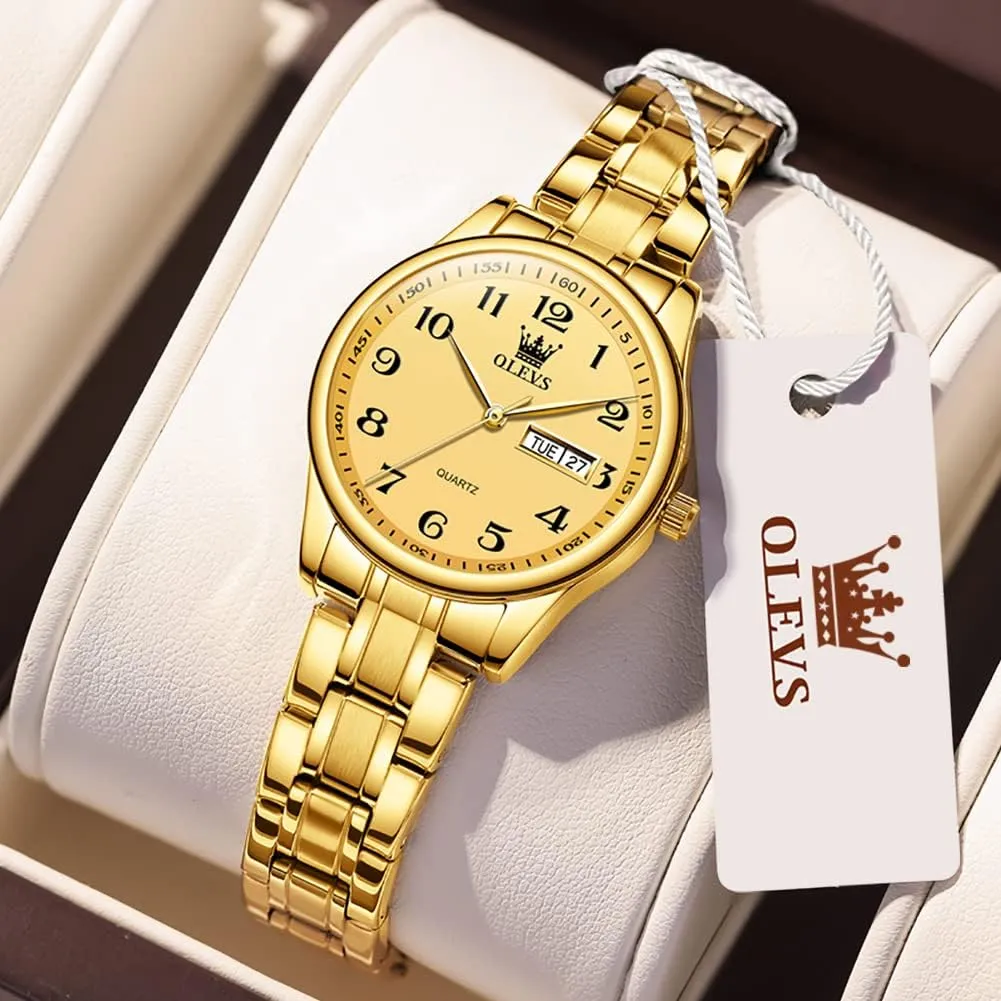 Female Ladies for Small Wrist Watch Gold Silver Tone Stainless Steel Band Analog Quartz pose notch chapter deport compression Day Date Waterproof Lady Watches OLEVS Women Watches Business Dress 