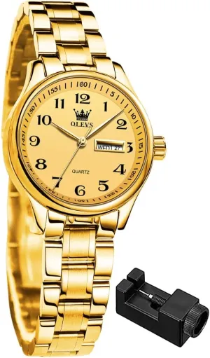 Female Ladies for Small Wrist Watch Gold Silver Tone Stainless Steel Band Analog Quartz pose notch chapter deport compression Day Date Waterproof Lady Watches OLEVS Women Watches Business Dress 