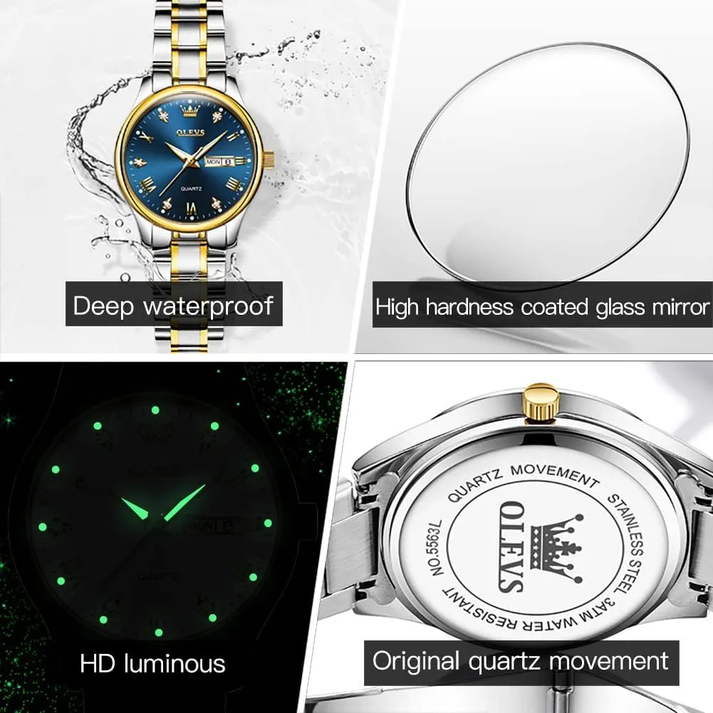 Female Ladies for Small Wrist Watch Gold Silver Tone Stainless Steel overcast noticeable prevailing Band Analog Quartz Day Date Waterproof Lady Watches OLEVS Women Watches Business Dress 