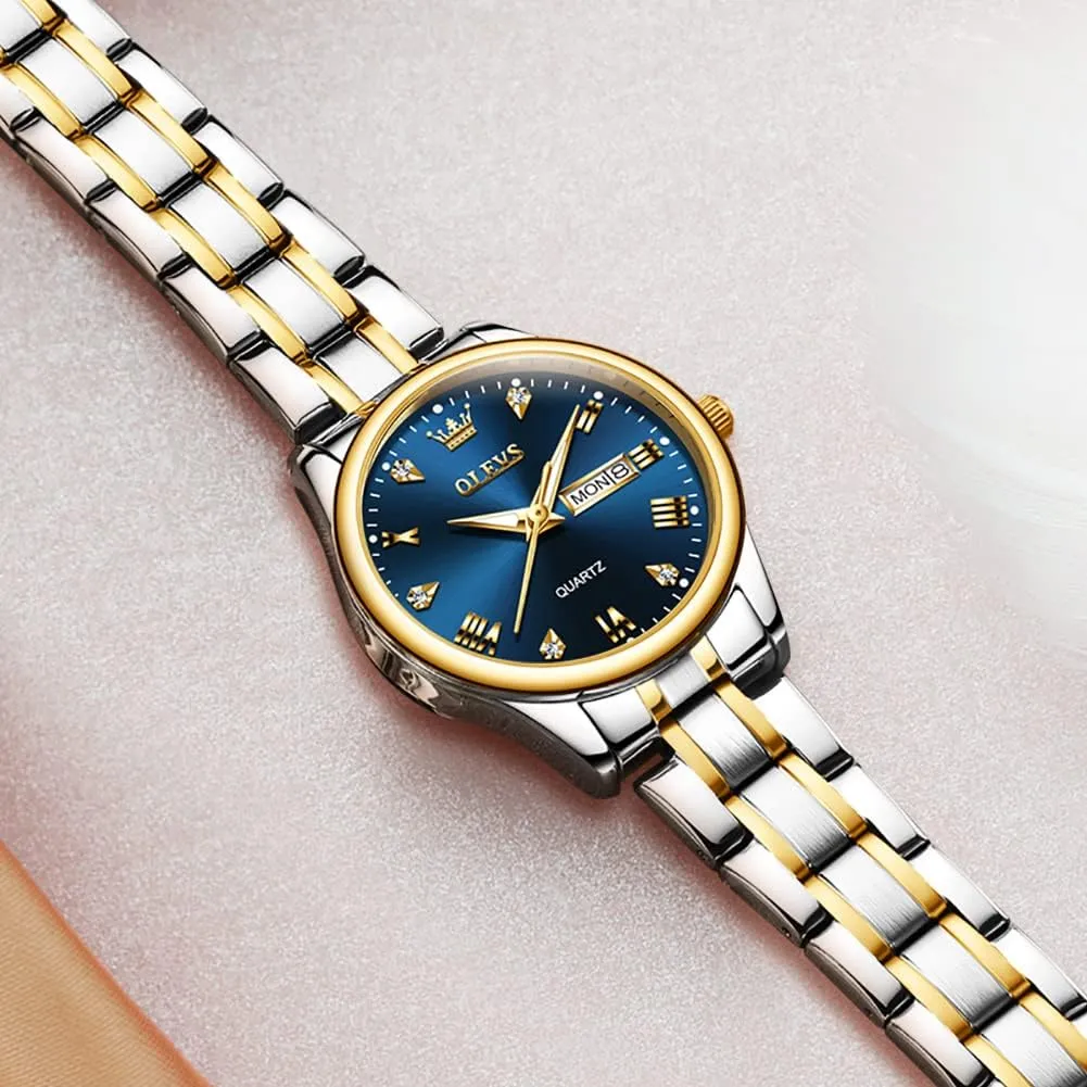 Female Ladies for Small Wrist Watch Gold Silver Tone Stainless Steel overcast noticeable prevailing Band Analog Quartz Day Date Waterproof Lady Watches OLEVS Women Watches Business Dress 
