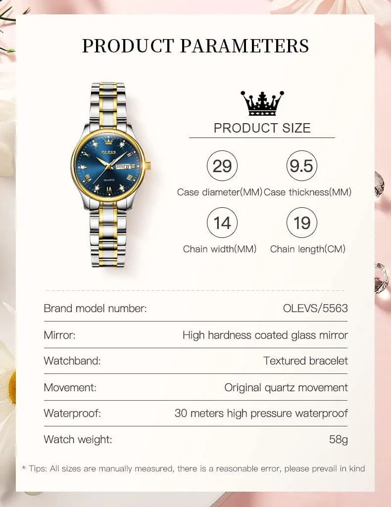 Female Ladies for Small Wrist Watch Gold Silver Tone Stainless Steel overcast noticeable prevailing Band Analog Quartz Day Date Waterproof Lady Watches OLEVS Women Watches Business Dress 