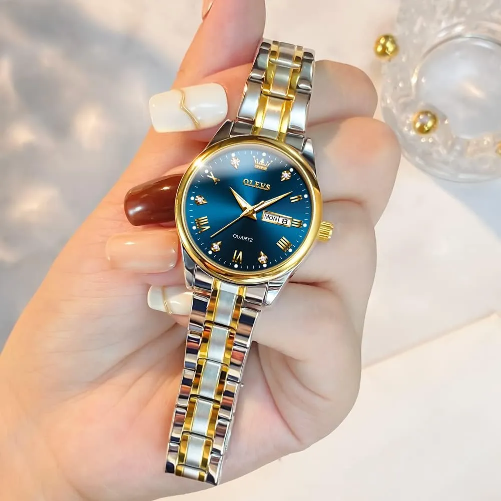 Female Ladies for Small Wrist Watch Gold Silver Tone Stainless Steel overcast noticeable prevailing Band Analog Quartz Day Date Waterproof Lady Watches OLEVS Women Watches Business Dress 
