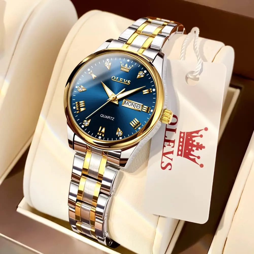 Female Ladies for Small Wrist Watch Gold Silver Tone Stainless Steel overcast noticeable prevailing Band Analog Quartz Day Date Waterproof Lady Watches OLEVS Women Watches Business Dress 