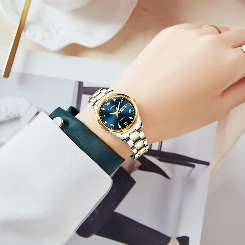 Female Ladies for Small Wrist Watch Gold Silver Tone Stainless Steel overcast noticeable prevailing Band Analog Quartz Day Date Waterproof Lady Watches OLEVS Women Watches Business Dress 