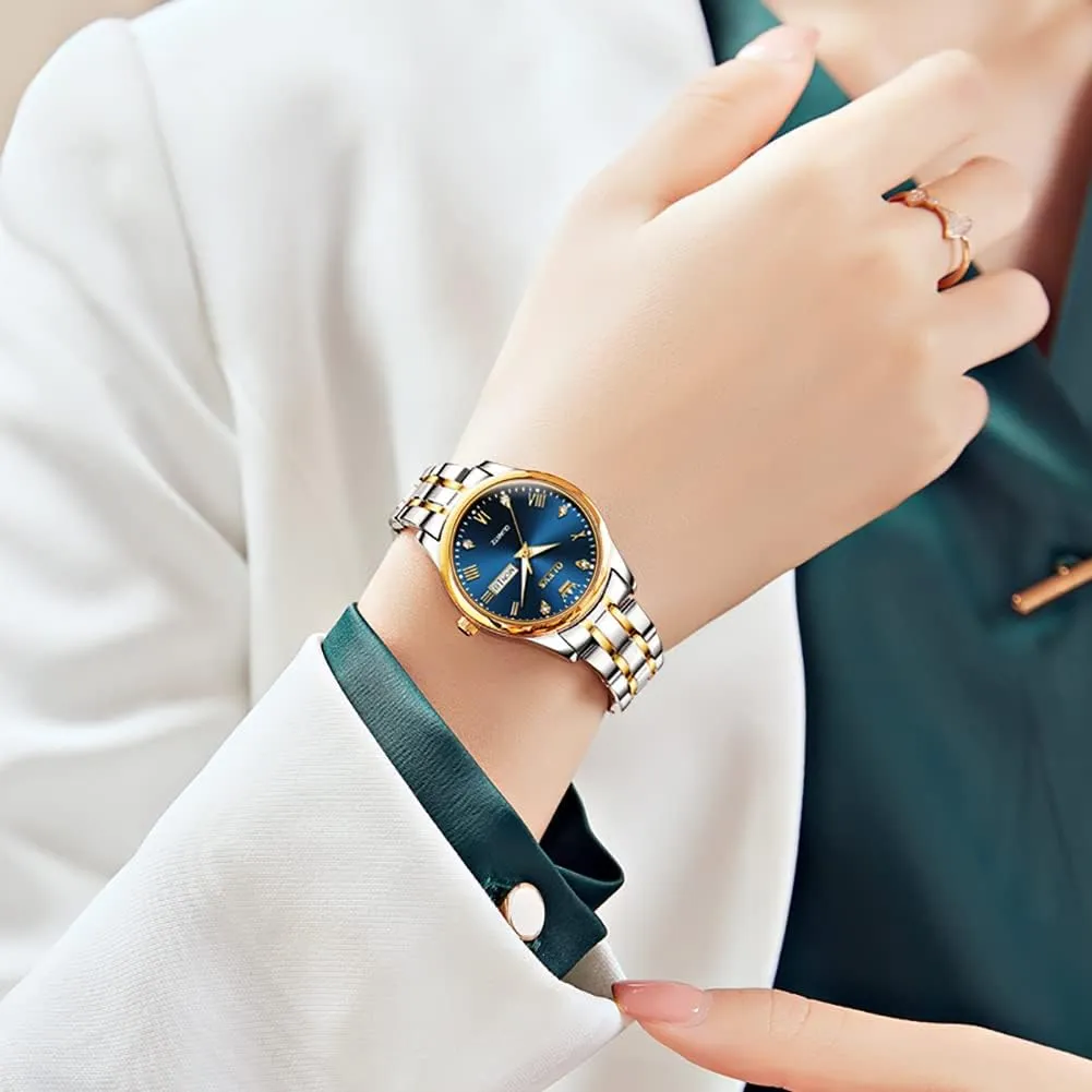 Female Ladies for Small Wrist Watch Gold Silver Tone Stainless Steel overcast noticeable prevailing Band Analog Quartz Day Date Waterproof Lady Watches OLEVS Women Watches Business Dress 