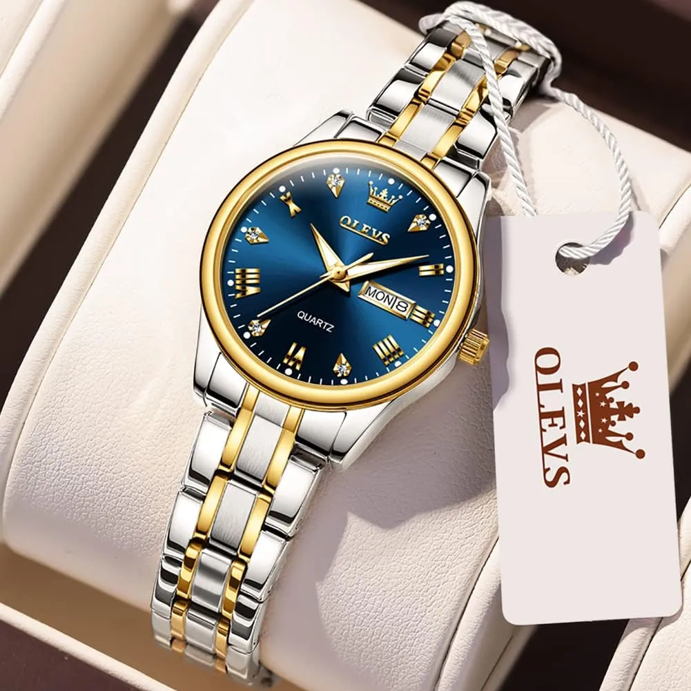 Female Ladies for Small Wrist Watch Gold Silver Tone Stainless Steel overcast noticeable prevailing Band Analog Quartz Day Date Waterproof Lady Watches OLEVS Women Watches Business Dress 