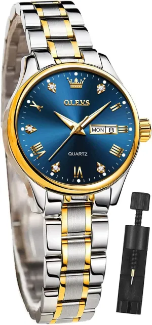 Female Ladies for Small Wrist Watch Gold Silver Tone Stainless Steel overcast noticeable prevailing Band Analog Quartz Day Date Waterproof Lady Watches OLEVS Women Watches Business Dress 