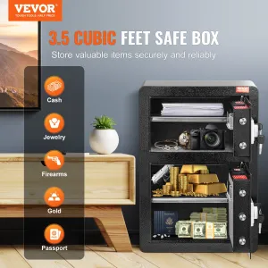(FINAL PRICES ARE LOWER ON OUR SITE!) VEVOR Double Door 3.5 cu.ft Safe Box with Key Lock Password Fireproof Bag Black,organize cash, passports, jewelry, gold, watches and documents