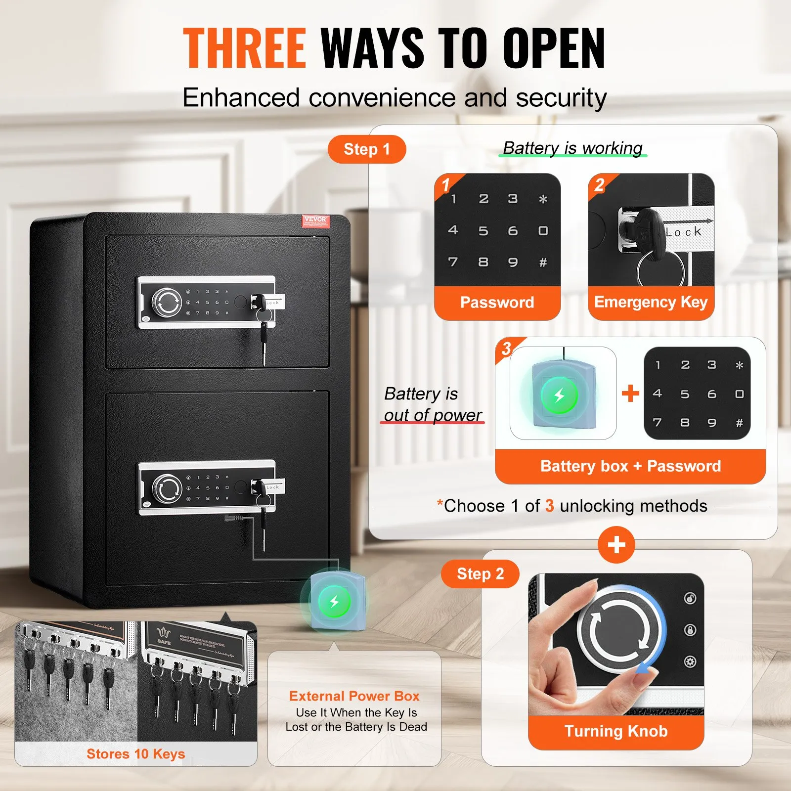 (FINAL PRICES ARE LOWER ON OUR SITE!) VEVOR Double Door 3.5 cu.ft Safe Box with Key Lock Password Fireproof Bag Black,organize cash, passports, jewelry, gold, watches and documents