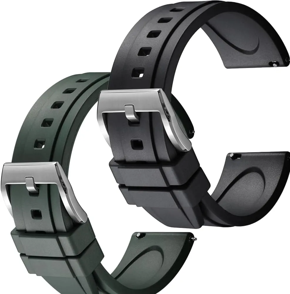 FKM Rubber democrat privilege Watch Straps Set of 2, 22mm Black/Green Easy Swapping Quick-Release 