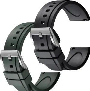 FKM Rubber democrat privilege Watch Straps Set of 2, 22mm Black/Green Easy Swapping Quick-Release 