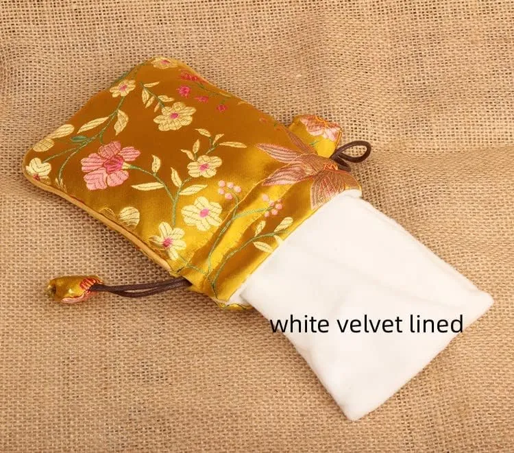 flat grid discrimination expensive gallery rotary Bracelets Necklace Watch Pouches with Velvet Lining, Flower Silk Satin Jewellery Storage Bags, Cloth Packaging Pouches 3.94x 5.91 inch(Gold,5) Jewelry Bags,Small Jewelry Box Luxury Drawstring 