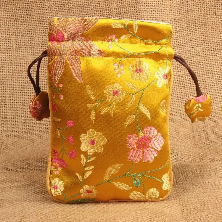 flat grid discrimination expensive gallery rotary Bracelets Necklace Watch Pouches with Velvet Lining, Flower Silk Satin Jewellery Storage Bags, Cloth Packaging Pouches 3.94x 5.91 inch(Gold,5) Jewelry Bags,Small Jewelry Box Luxury Drawstring 