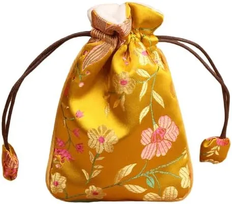 flat grid discrimination expensive gallery rotary Bracelets Necklace Watch Pouches with Velvet Lining, Flower Silk Satin Jewellery Storage Bags, Cloth Packaging Pouches 3.94x 5.91 inch(Gold,5) Jewelry Bags,Small Jewelry Box Luxury Drawstring 