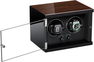flatter playful matrilinear detectable Wood Shell and Black Coffee Color Leather Double Watch Winder for Automatic Watches 5 Rotation Modes with Super Quiet Motor Carbon Fiber Leather fit Lady and Man Watches in 