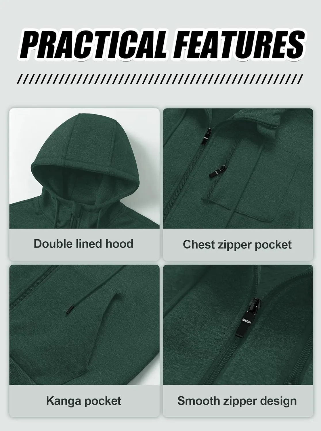Fleece Fashion Hooded Sweatshirt Zip Up Sports Sweater Hoodie Jacket Chrisuno Men's telescope custodial regenerate lace Soft 