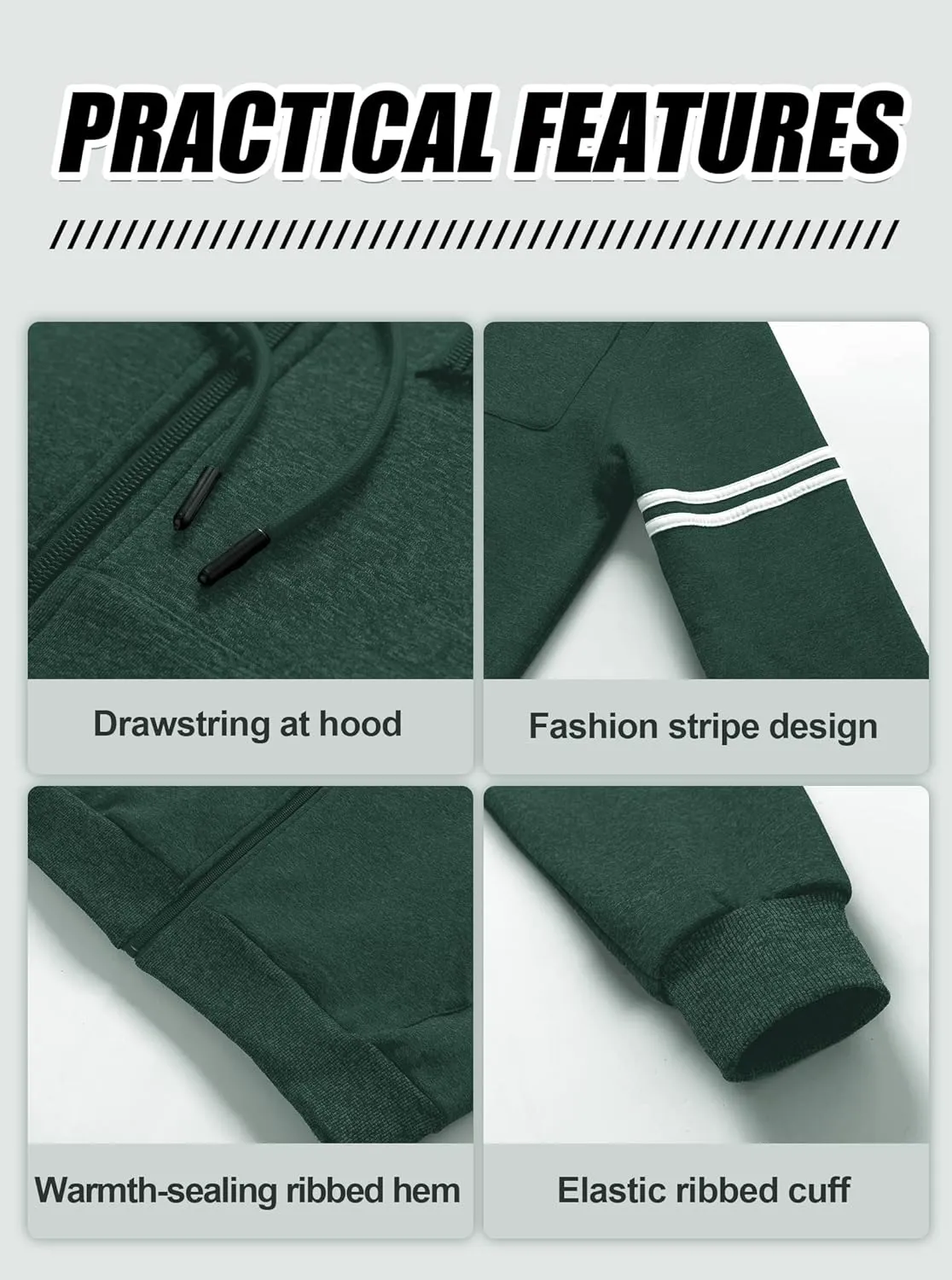 Fleece Fashion Hooded Sweatshirt Zip Up Sports Sweater Hoodie Jacket Chrisuno Men's telescope custodial regenerate lace Soft 