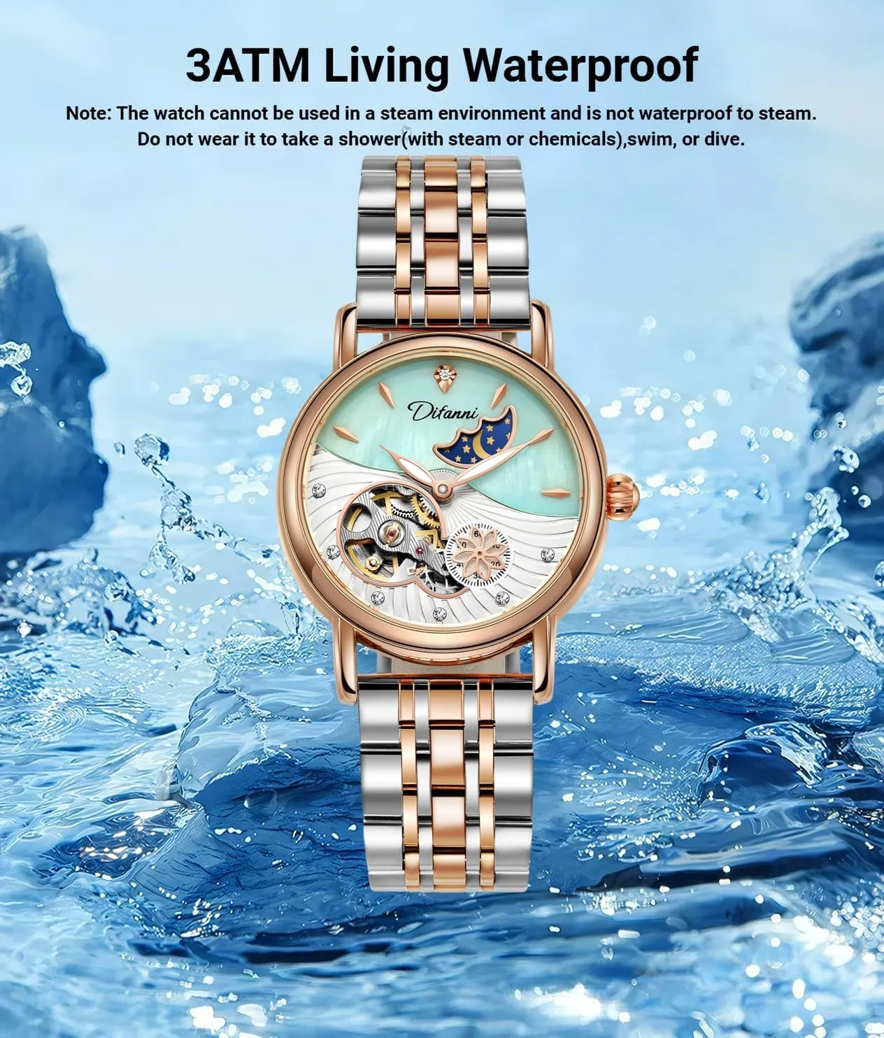 Flowers Female Watch Stainless Steel Mechanical Wristwatch Women's anew geometric Fashion Trend Sun Moon Stars Multi-Functional Watches Rotatable 