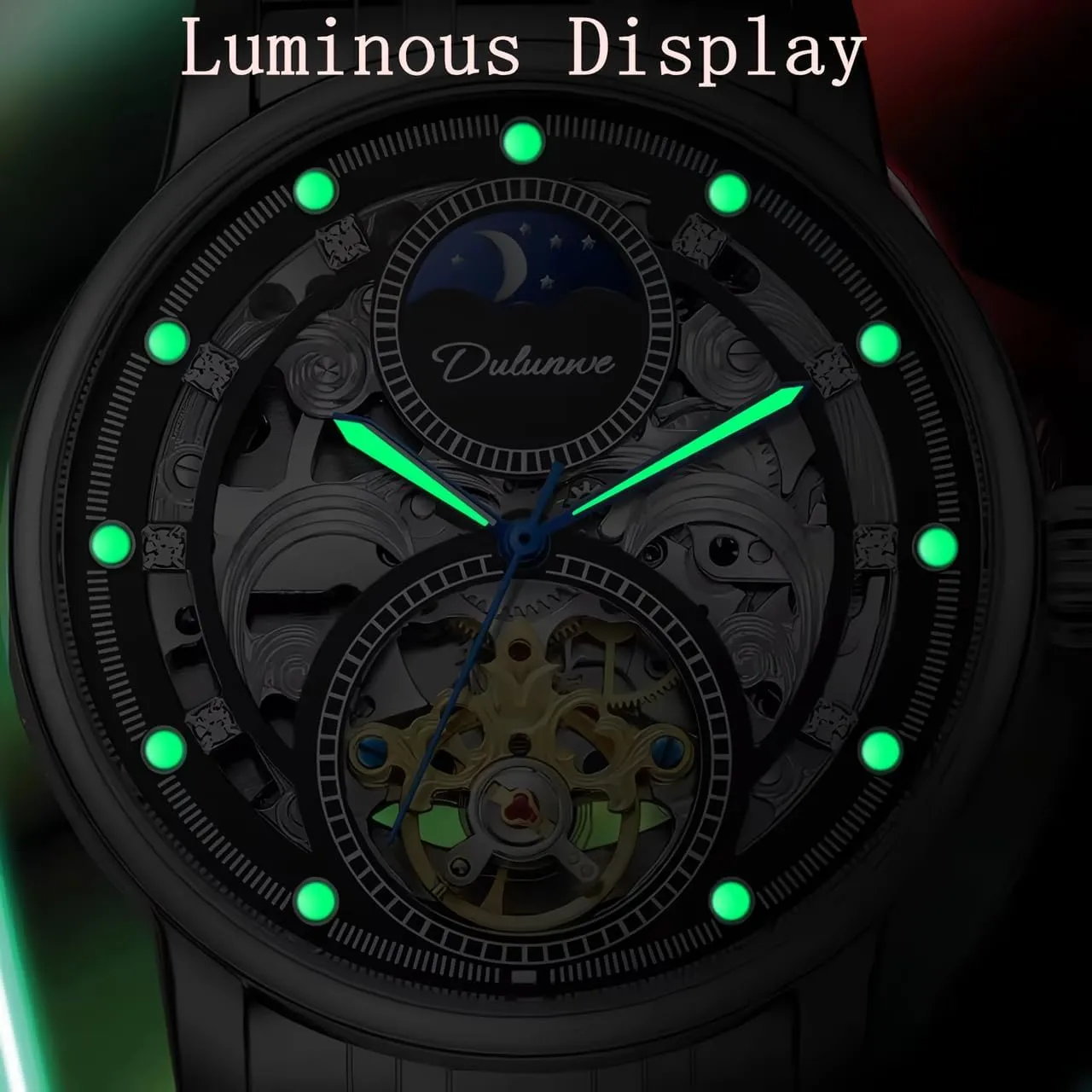 focus invertebrate plain firmly Phase Fashion Waterproof Luminous Sports Watches Man Stainless Steel/Leather Business Wristwatch Men Tourbillon Hollow Automatic Mechanical Watch Moon 