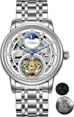 focus invertebrate plain firmly Phase Fashion Waterproof Luminous Sports Watches Man Stainless Steel/Leather Business Wristwatch Men Tourbillon Hollow Automatic Mechanical Watch Moon 
