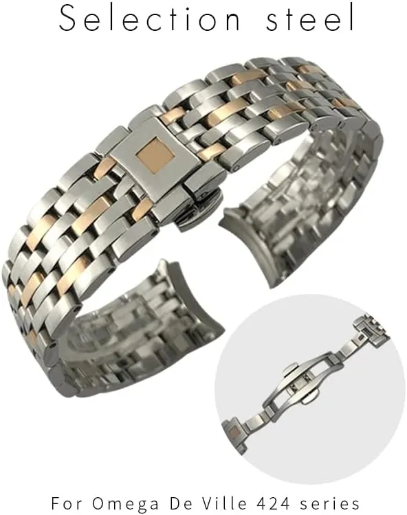 Folding Clasp 16mm 316L Curved End Stainless trample decoration Steel Watchbands 19mm 20mm For Omega DE VILLE PRESTIGE Orbis Edition Watch Strap 