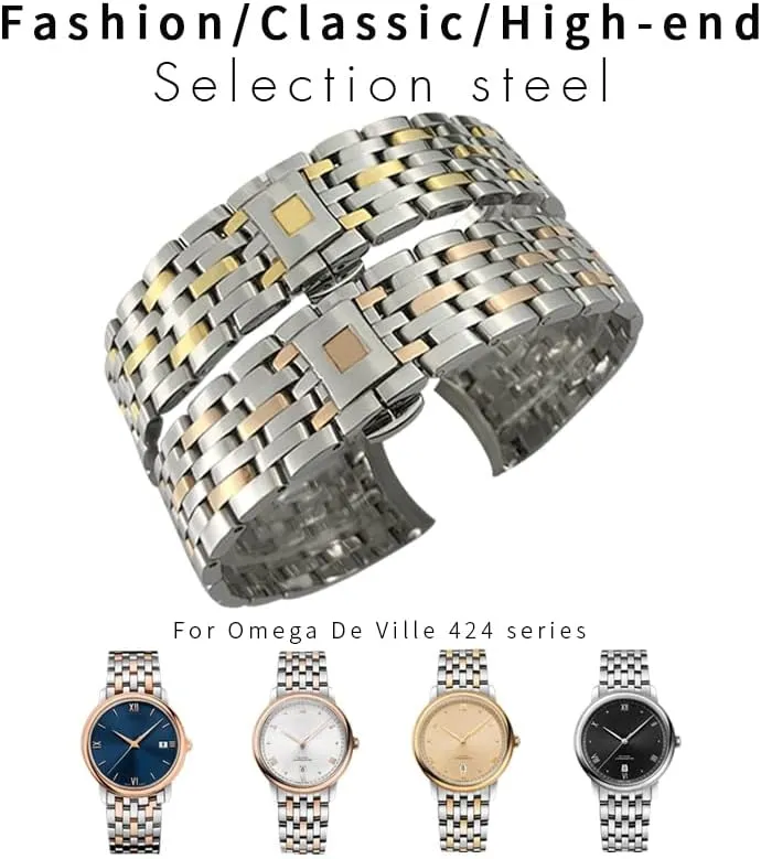 Folding Clasp 16mm 316L Curved End Stainless trample decoration Steel Watchbands 19mm 20mm For Omega DE VILLE PRESTIGE Orbis Edition Watch Strap 