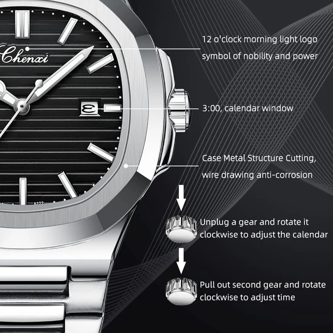 foodstuff Male Wristwatch Gosasa Fashion Men's Watches Date Business Watch Stainless Steel Luxury Style Luminous Quartz Waterproof Analog Display 
