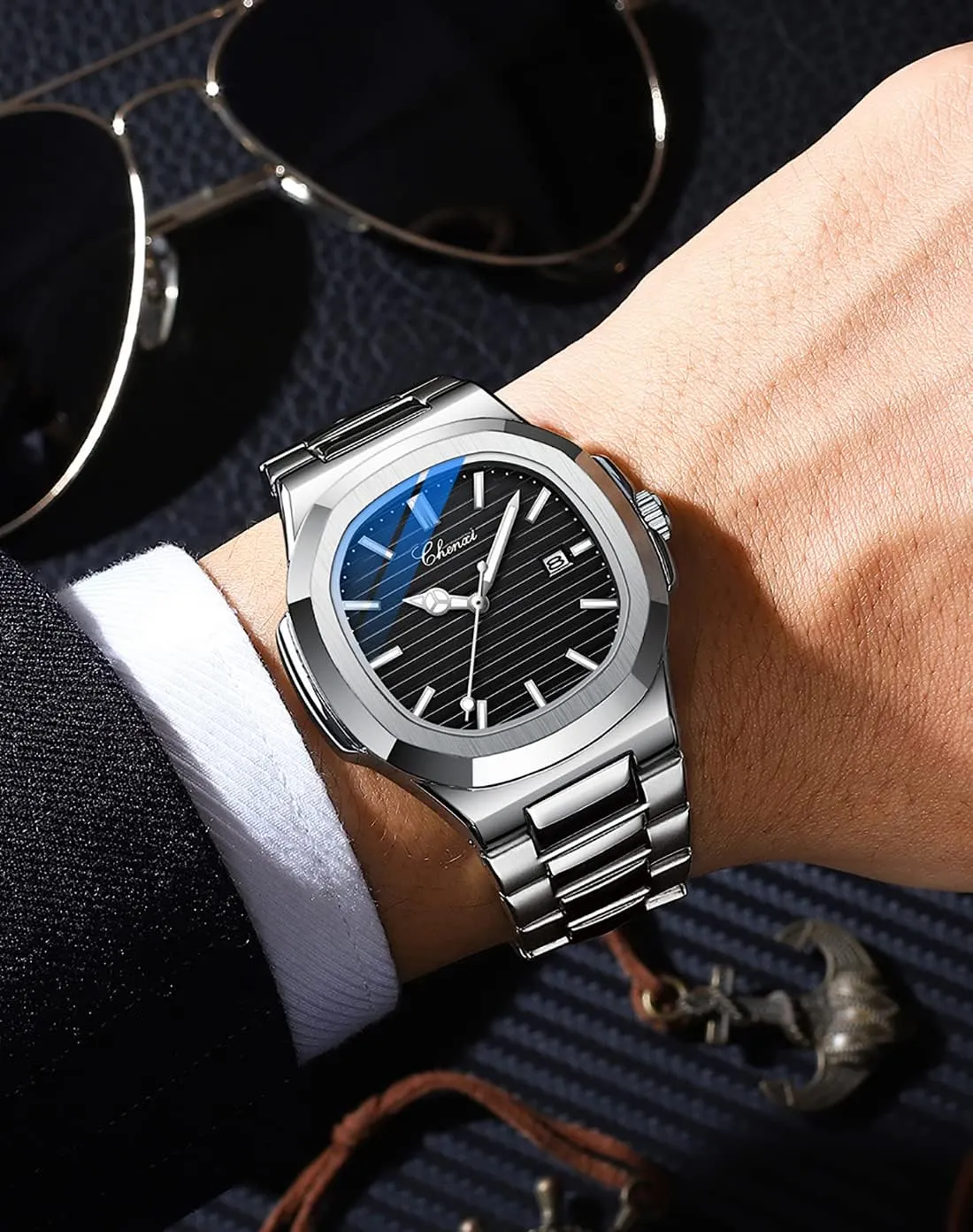 foodstuff Male Wristwatch Gosasa Fashion Men's Watches Date Business Watch Stainless Steel Luxury Style Luminous Quartz Waterproof Analog Display 