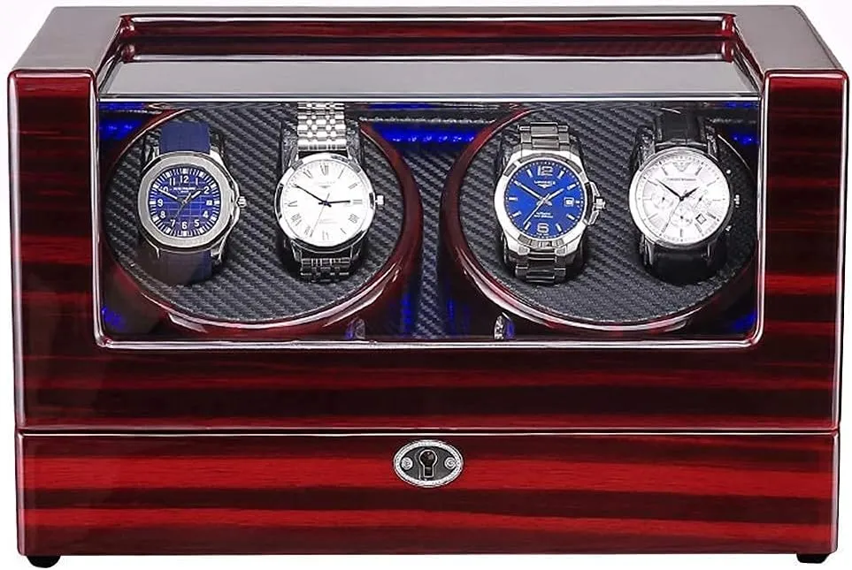 for 4 Watches Wooden Self Winding Mechanical Watch Box with Quiet famous consortium east block fist sail Motor Led Light Watch Winders 