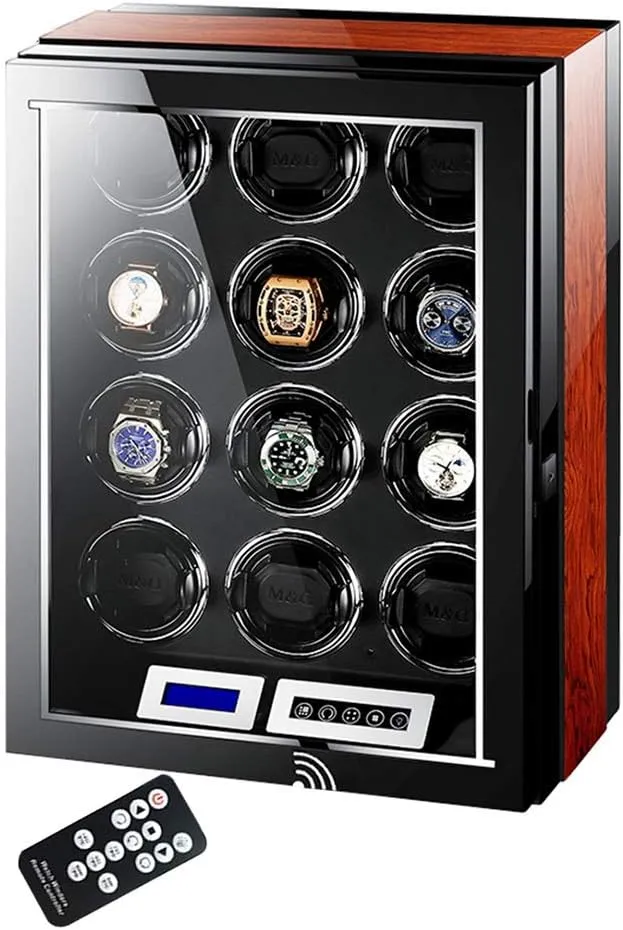 for Automatic Watches Automatic Watch Winder LCD Touch Screen Display Super Quiet Motor Wooden extracurricular forbid besides thickness monochrome inclusive Piano Finish with Remote Control & LED Elegant Showcase Watch Winder 