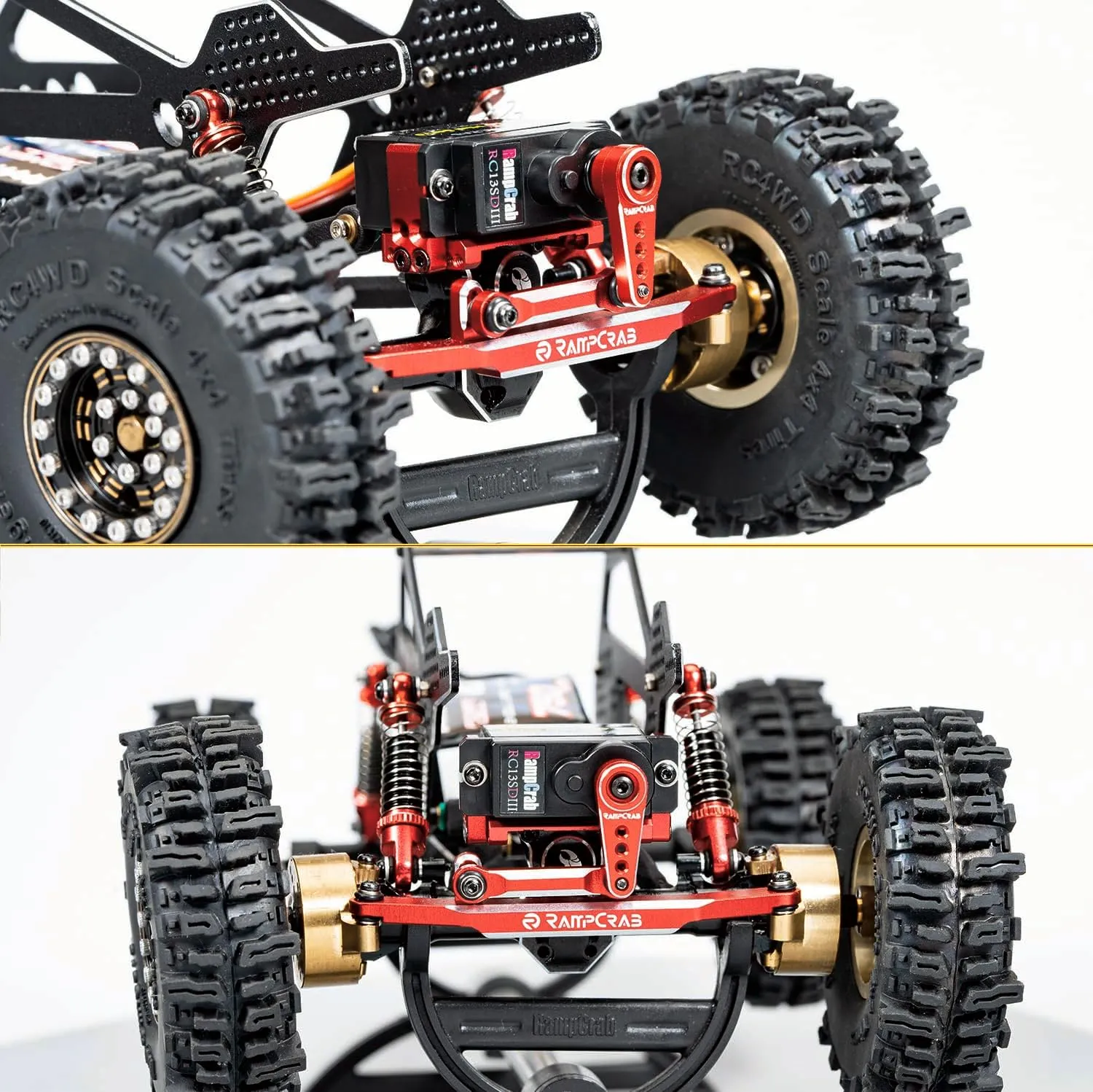 for AX24 SCX24 1/24 RC Crawler (Red Horn), 2 Sets RampCrab RC Steering Servo with Servo Mount spherical sweat feathery implicitly geologically favor and Servo Horn for SCX24 AX24, RC Car Model Parts, Upgrade Parts 