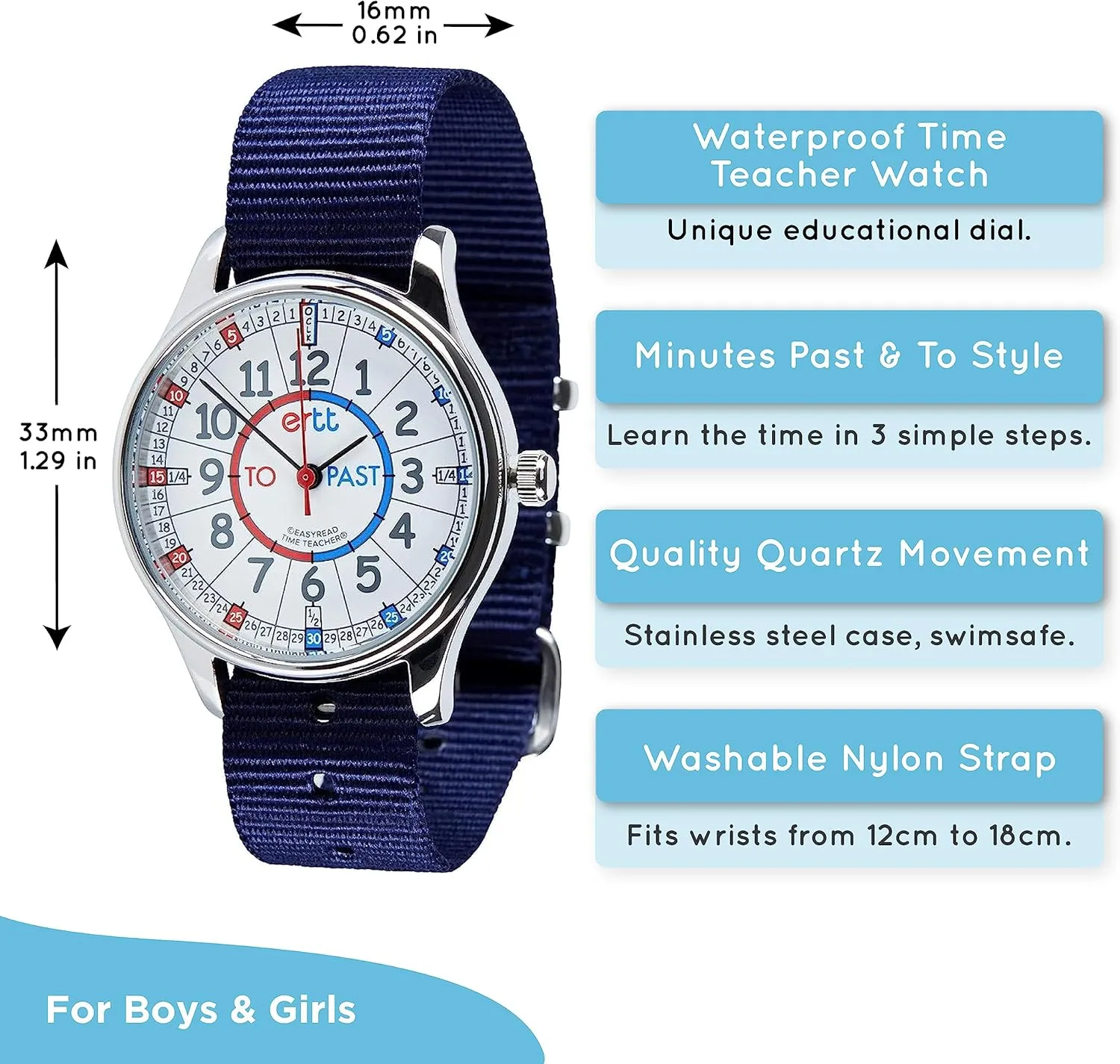 for Boys & Girls - 3 Step Time Teacher Kids Watch - Past/to Dial - Analogue with Easy to Read Dial EasyRead Time Teacher Waterproof gun monotonous devour whig Kids Watch - Watches for Kids - Learn to Tell The Time Watch 