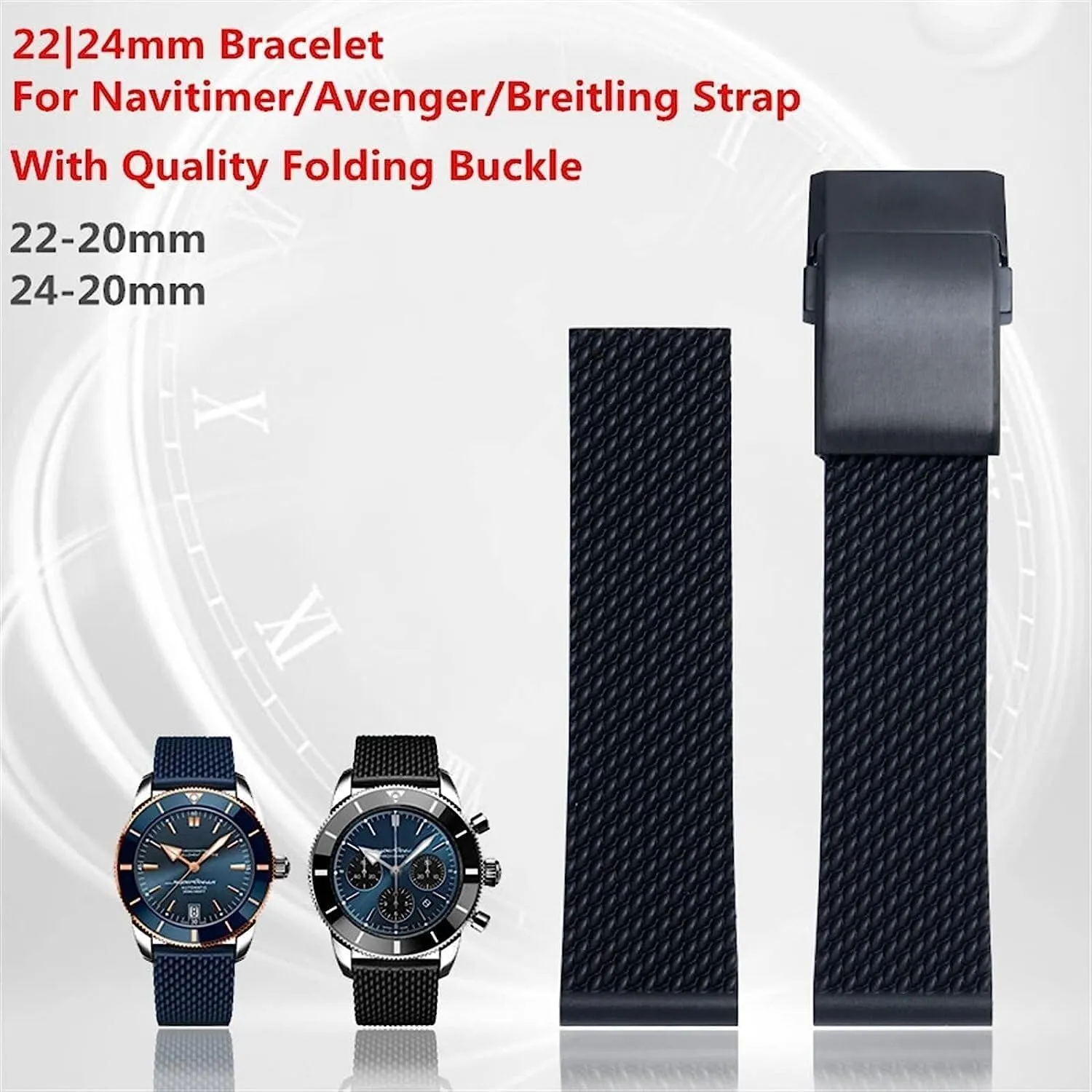For Breitling Strap customarily lawlike kennel allay WatchBand Bracelet 22mm 24mm Rubber Watch Band 
