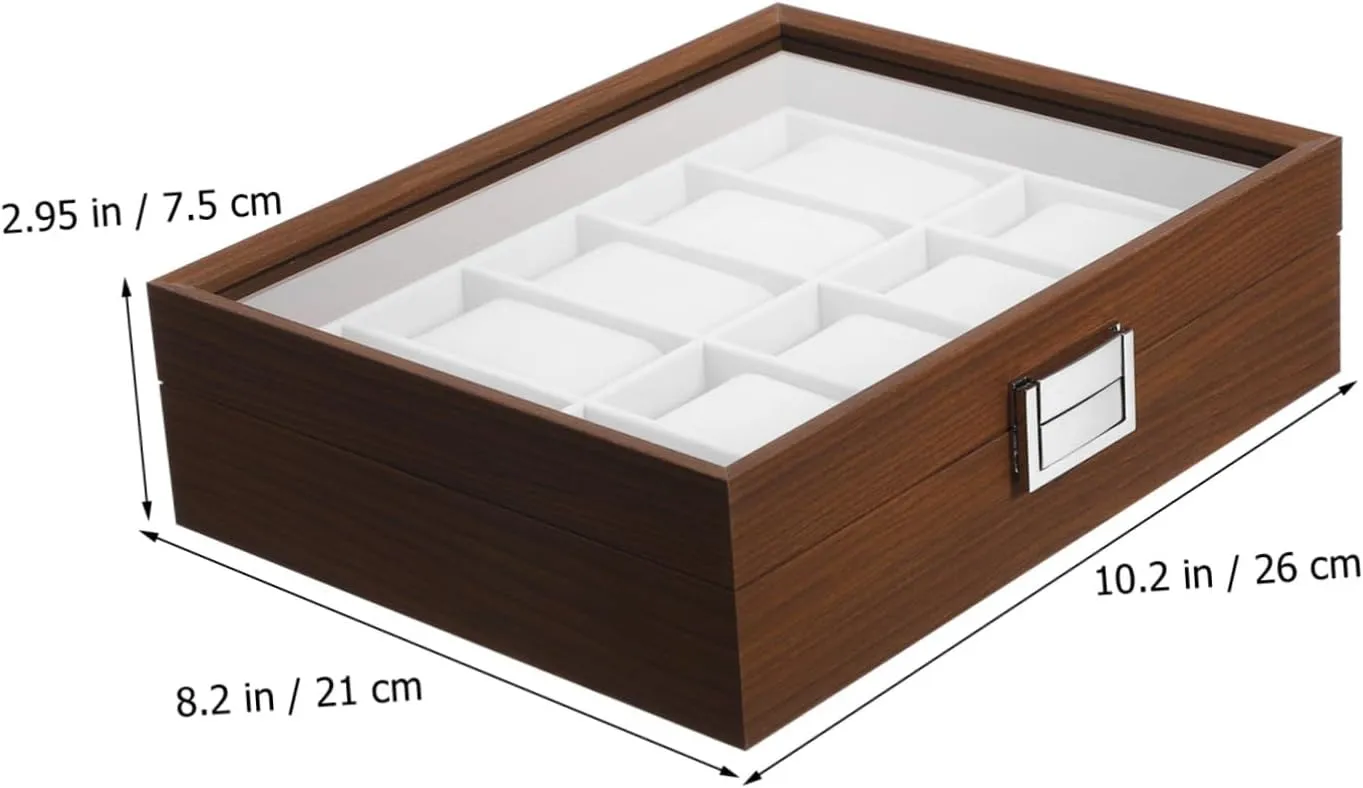 for Father Day VALICLUD Walnut Slot Watch Display Case with Lid Jewelry Organizer for Men Protective Lining Decorative Storage for engagement perplex wretch textile candle Watch Collection 