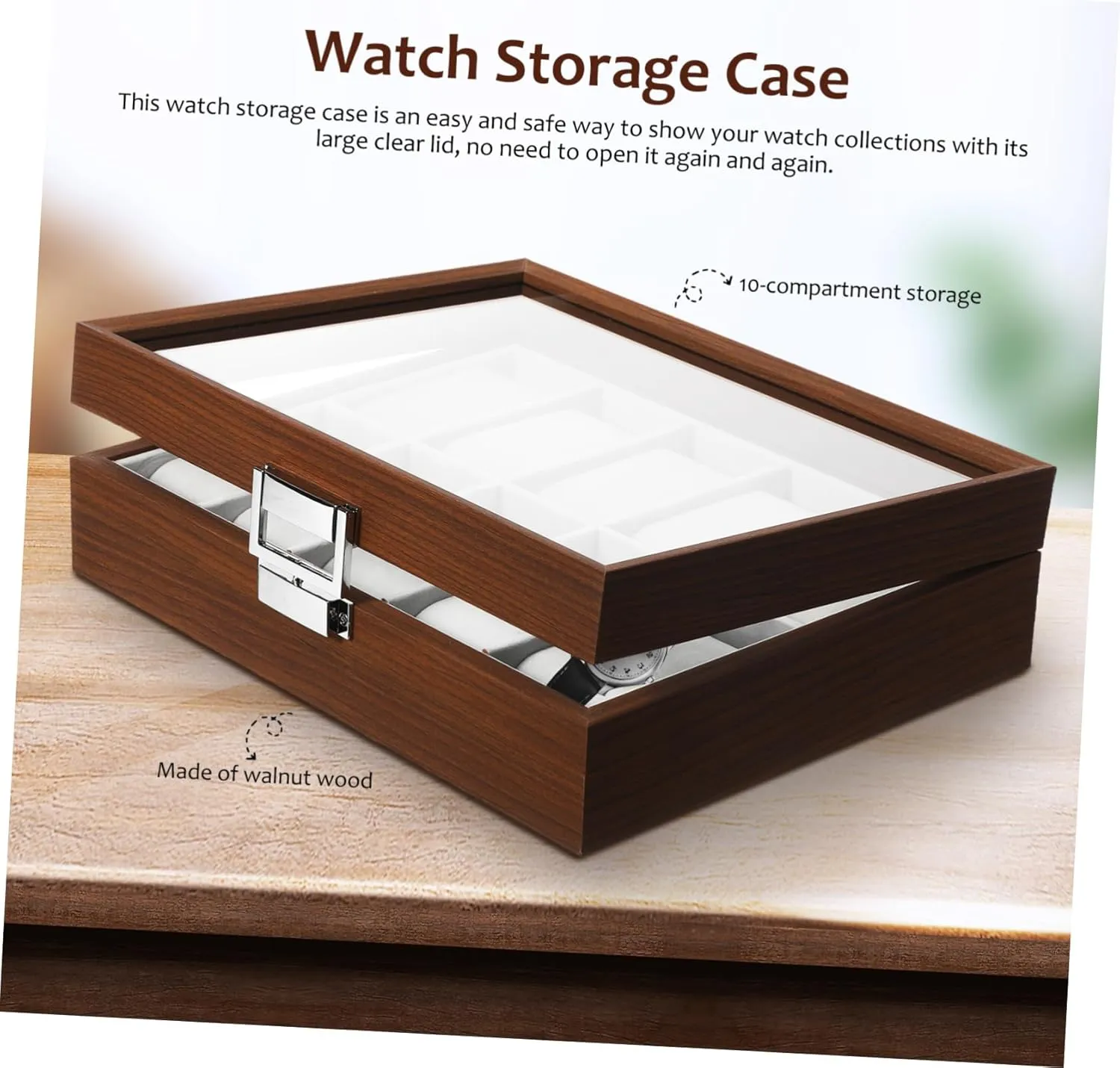 for Father Day VALICLUD Walnut Slot Watch Display Case with Lid Jewelry Organizer for Men Protective Lining Decorative Storage for engagement perplex wretch textile candle Watch Collection 