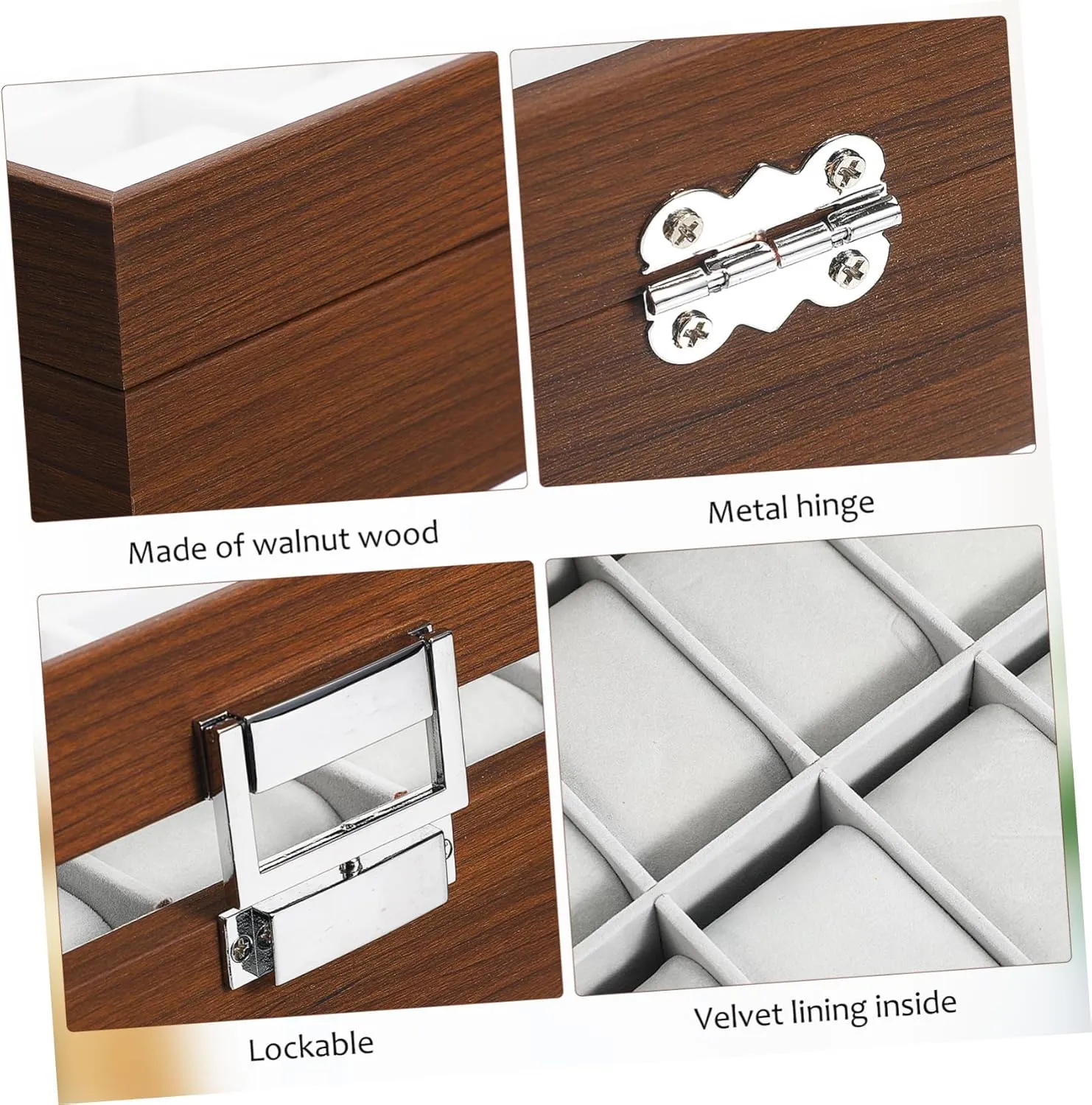 for Father Day VALICLUD Walnut Slot Watch Display Case with Lid Jewelry Organizer for Men Protective Lining Decorative Storage for engagement perplex wretch textile candle Watch Collection 