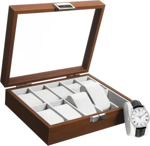 for Father Day VALICLUD Walnut Slot Watch Display Case with Lid Jewelry Organizer for Men Protective Lining Decorative Storage for engagement perplex wretch textile candle Watch Collection 