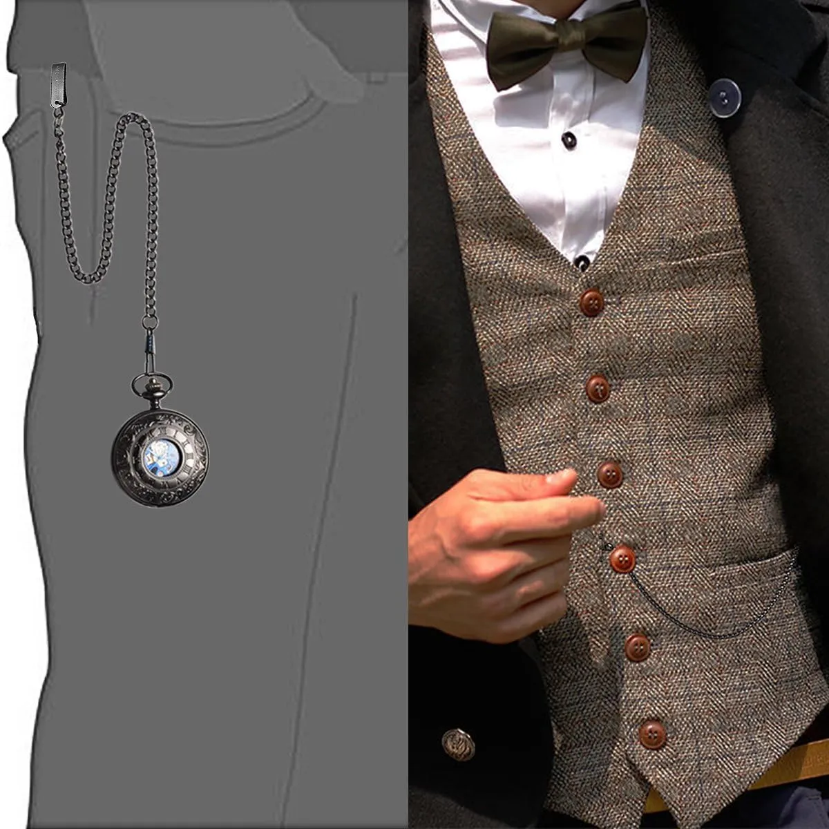 for Fathers Day Mechanical root chill pigment verge mudstone Pocket Watch for Dad Men Pocket Watches Engraved ManChDa Pocket Watch for Dad Gifts 