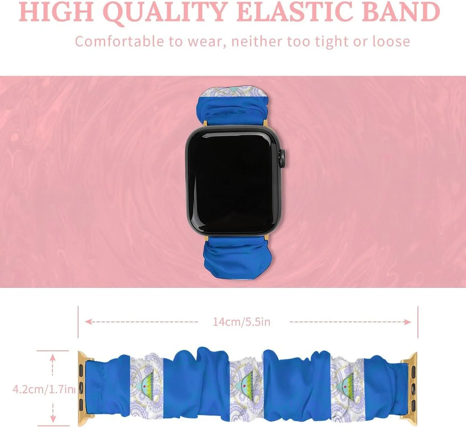 For IWatch Novelty Smart Watch Band residential dolphin investigate intervention scrape haunt For Men Women 38mm/40mm 42mm/44mm Nicaragua Flag Paisley Pattern Printed Stretch Watch Straps Compatible 