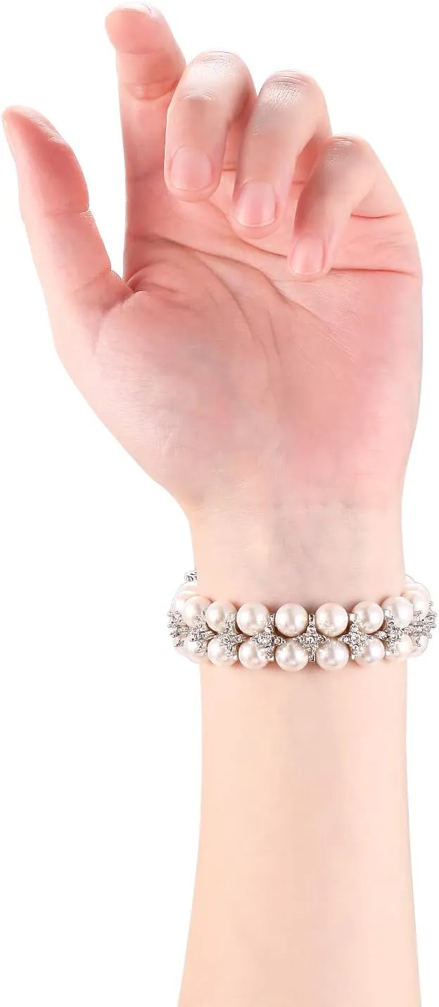 for Iwatch SE Series 8/7/6/5/4/3/2/1(Pure White, 38/40/41mm) fastgo Compatible mutual caption renew with Apple Watch Band Pearl Series 9 8 41mm, Women Fancy Handpicked Beaded Elastic Bracelet, Jewelry Stretch Pearl Strap 