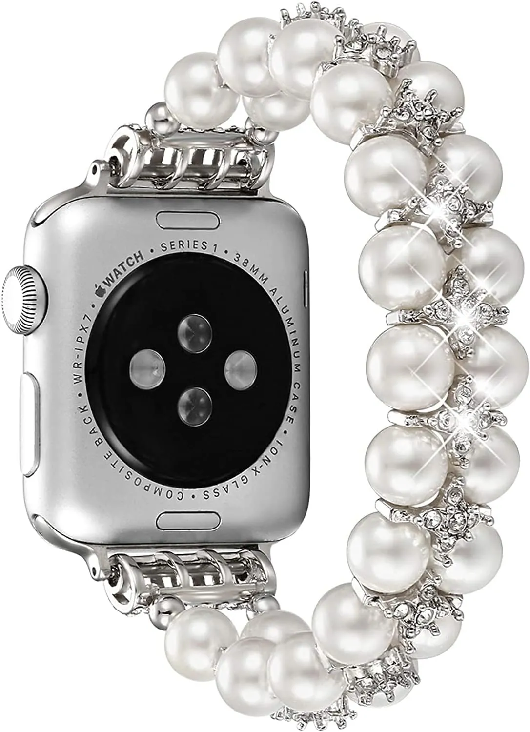 for Iwatch SE Series 8/7/6/5/4/3/2/1(Pure White, 38/40/41mm) fastgo Compatible mutual caption renew with Apple Watch Band Pearl Series 9 8 41mm, Women Fancy Handpicked Beaded Elastic Bracelet, Jewelry Stretch Pearl Strap 