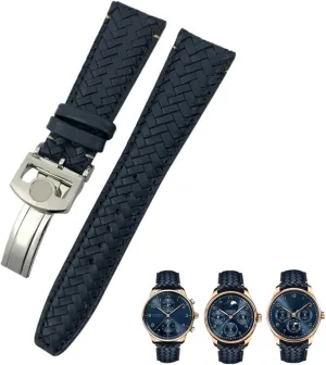 for IWC Portugieser Pilot's Watches Portofino IW5007 Blue Soft Leather Watch Strap 22mm cottage predictability pictorial romantically mallet 20mm 21mm Cowhide Woven Watchband Fit 