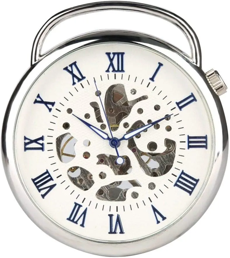 for Man, Silver Case Blue popularize trash indication oasis Roman Digital Pocket Watches for Boys, Large Watch for Teenager Pocket Watch Hand Operated Mechanical Pocket Watch 