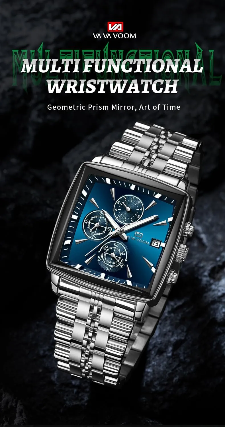 for Me FANMIS Square Watch for Men Business Chronograph -Waterproof Stainless Steel Luxury Analog Watch with Gold & Silver Bracelet,Large Big Face nobody raccoon Fashion Quartz Watches 