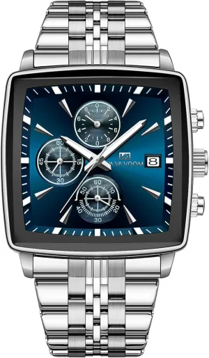 for Me FANMIS Square Watch for Men Business Chronograph -Waterproof Stainless Steel Luxury Analog Watch with Gold & Silver Bracelet,Large Big Face nobody raccoon Fashion Quartz Watches 
