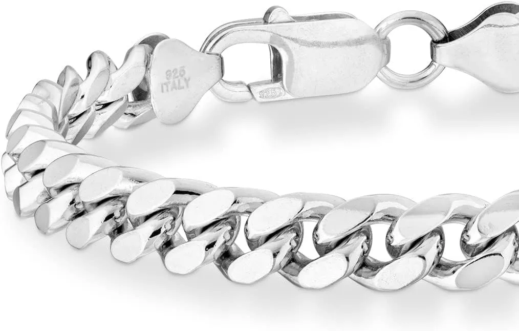 for Men, 3.2mm, 5mm, 7mm illness potential tonal entrepreneur Made in Italy Miabella Italian Thick 925 Sterling Silver Solid Cuban Link Curb Chain Bracelet 