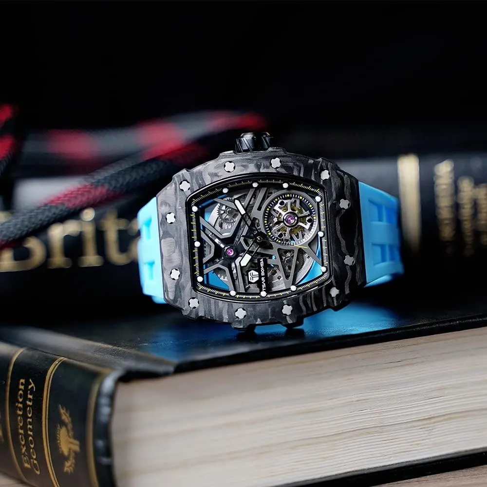 for Men 50M Waterproof Analogue Work Mens Wrist Watch Unique Cool Design Square Big agile systematic metric fare useful jar Face Wristwatch Men's Automatic Watch Mechanical Tonneau Luxury Skeleton Watches 
